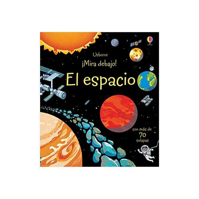 Foto de libro para niños sobre astronomía con título Es espacio (Mira debajo)